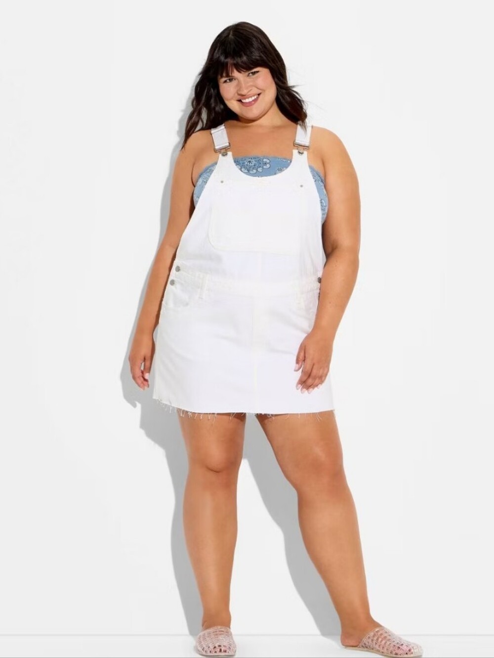 NWT Wild Fable Women's plus size white denim overalls dress Size 3X